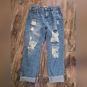 Great Smoky Los Angeles Women's Blue Jeans Pants Distressed Boyfriend Loose Cuff